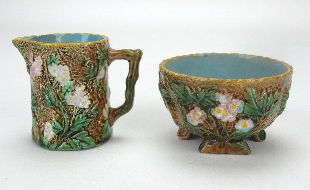 George Jones majolica rustic cream & sugar (1 of 1)