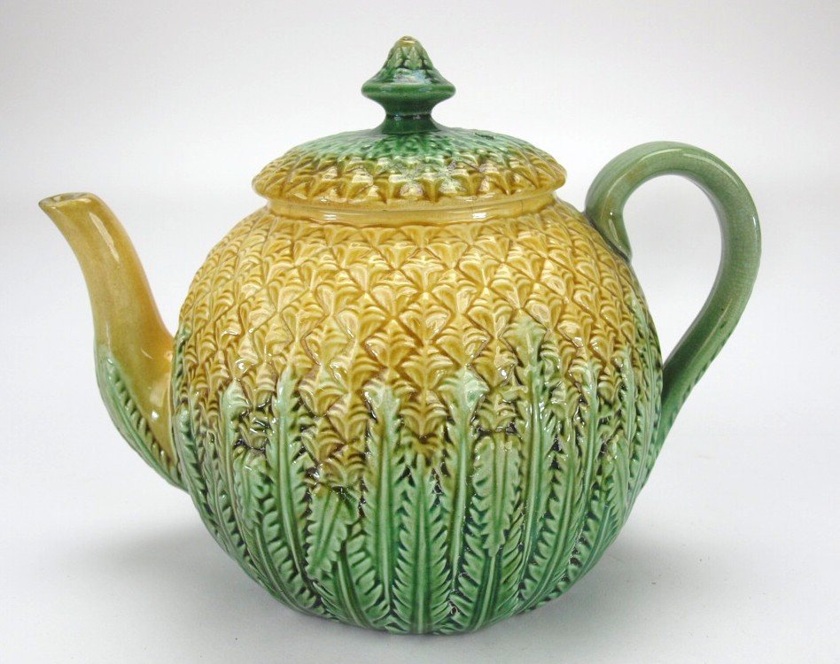 Majolica pineapple teapot, minor wear, 6 1/2" (1 of 1)