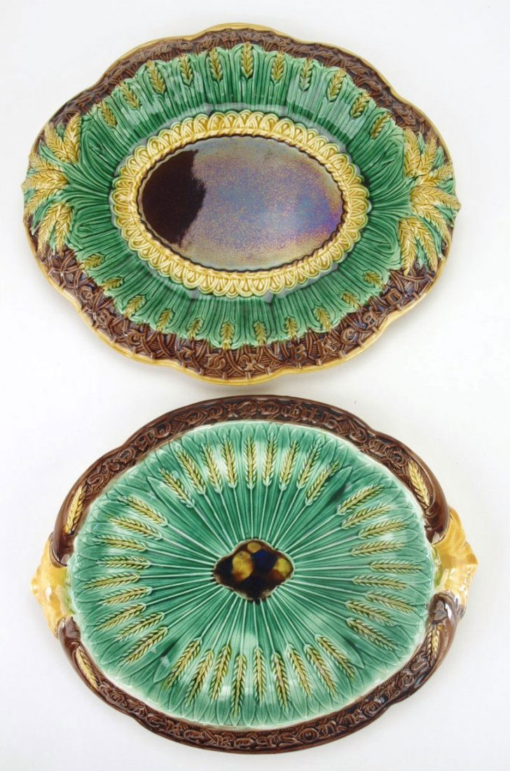 Majolica lot of 2 wheat bread trays, 13" (1 of 1)