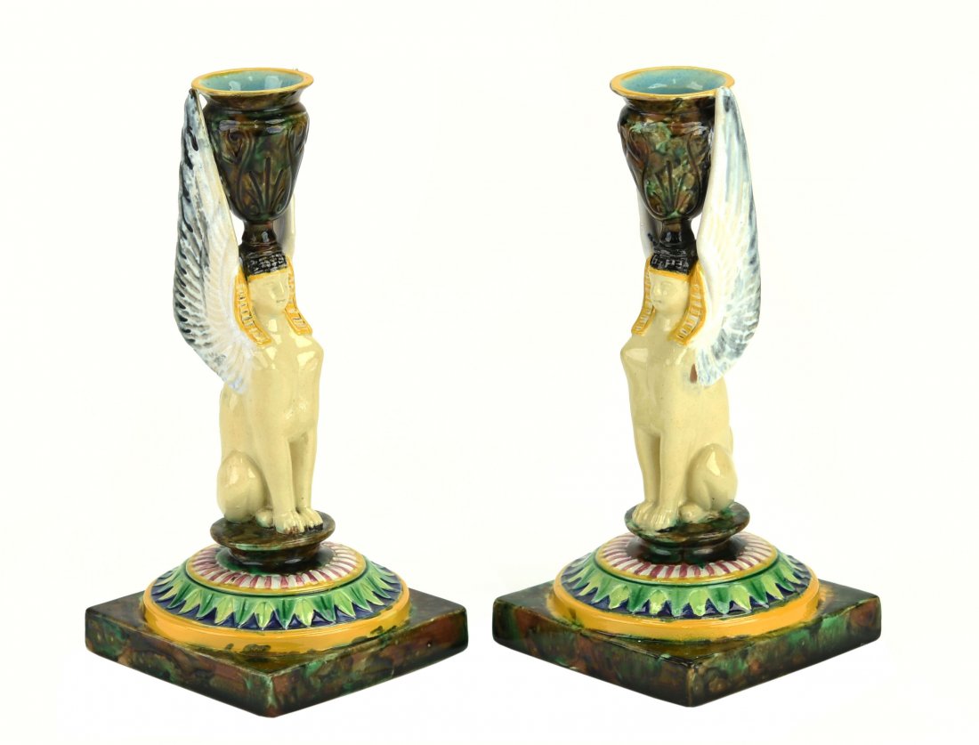 Pair of George Jones Majolica  Egyptian Revival (1 of 1)
