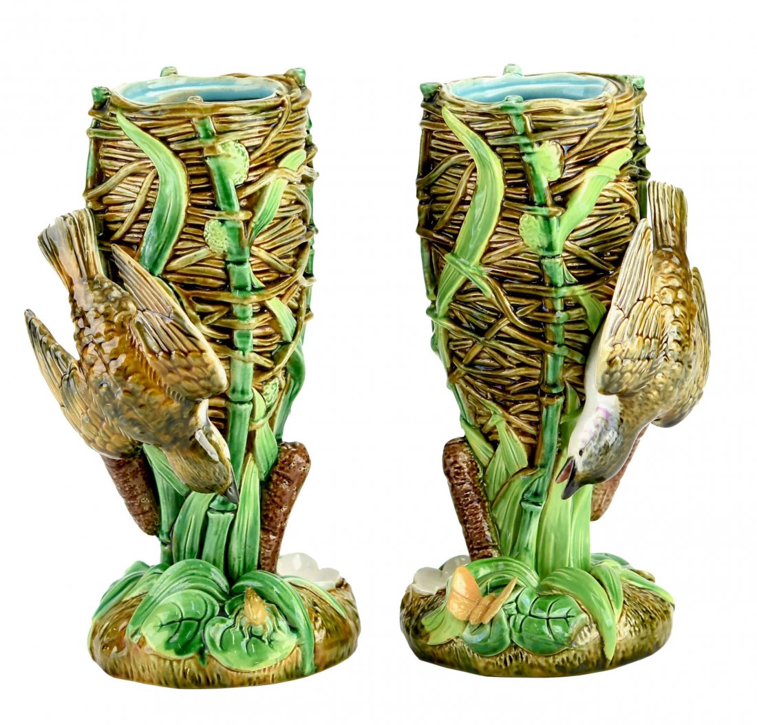 A Rare Pair of George Jones Majolica ‘Weaver Bird' (1 of 1)