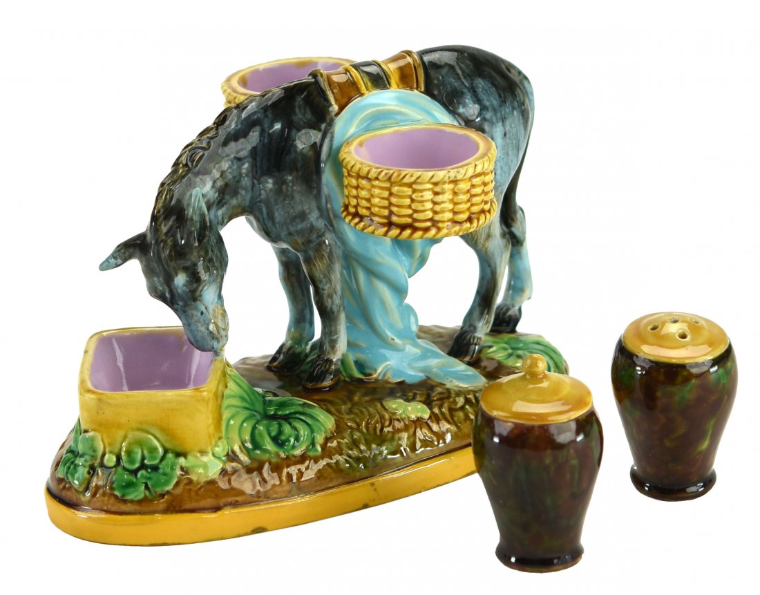 A Very Rare George Jones Majolica Donkey Condiment Set (1 of 1)