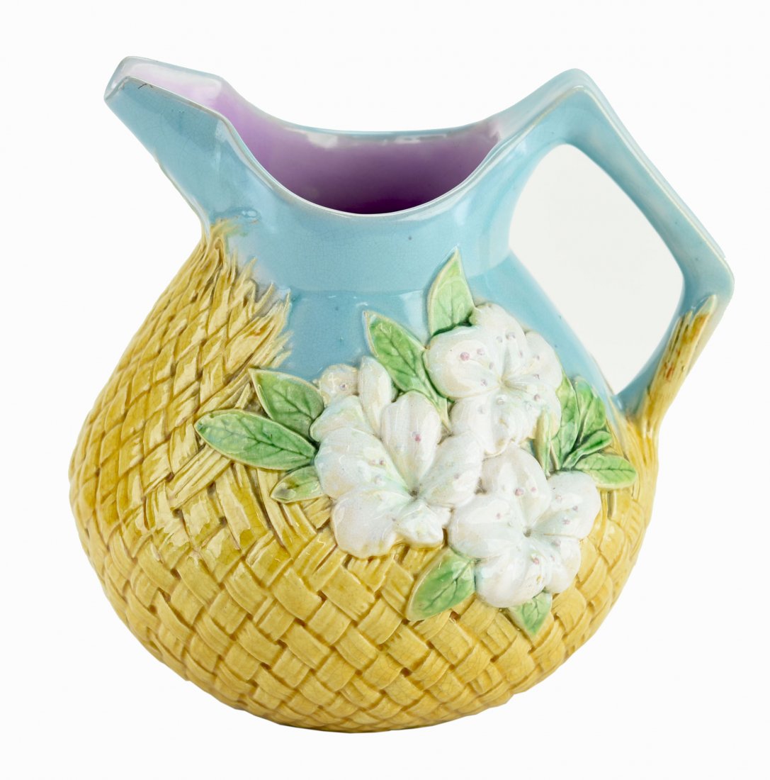 George Jones Majolica Basket Weave Pitcher c.1878 (1 of 1)