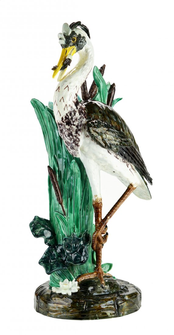 A large Holdroft Majolica Heron Flower Vase c.1875 (1 of 1)
