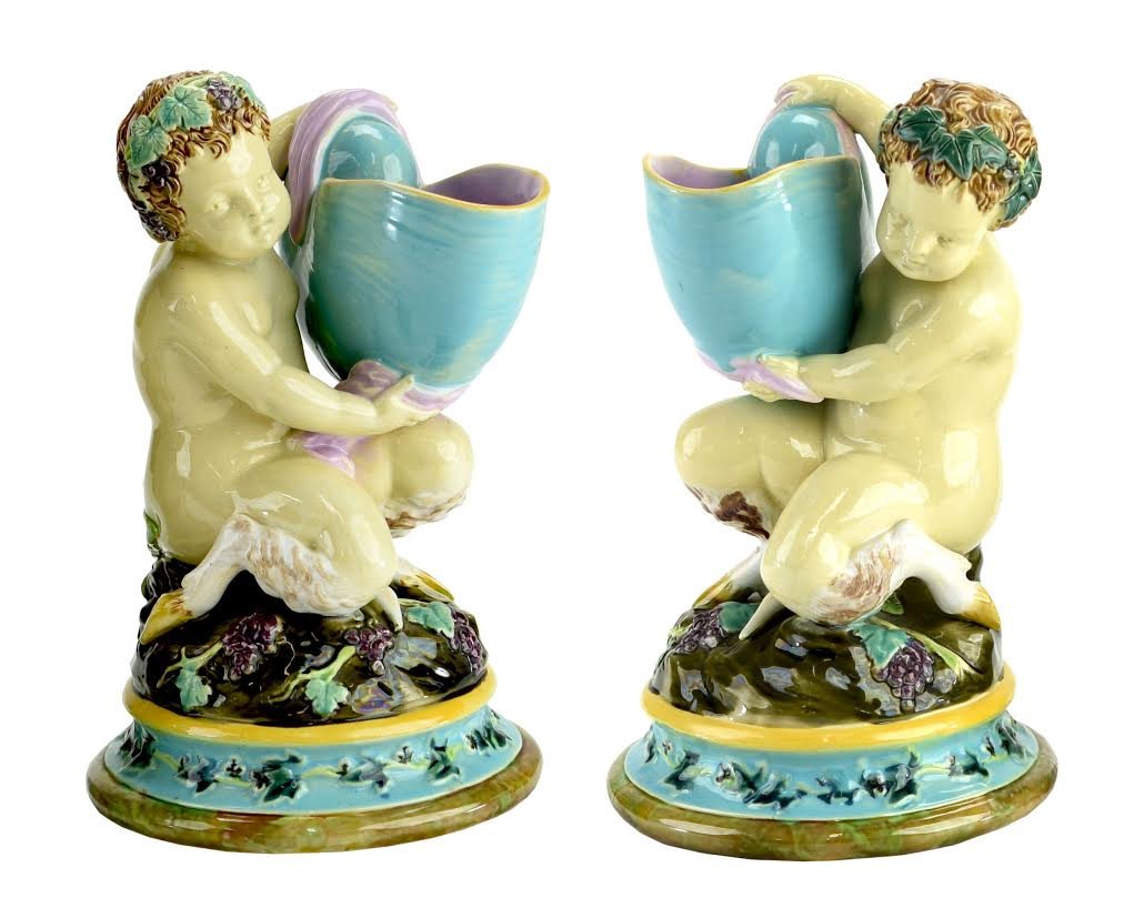 Rare Pair of George Jones Faun and Conch Vases c.1875. (1 of 3)