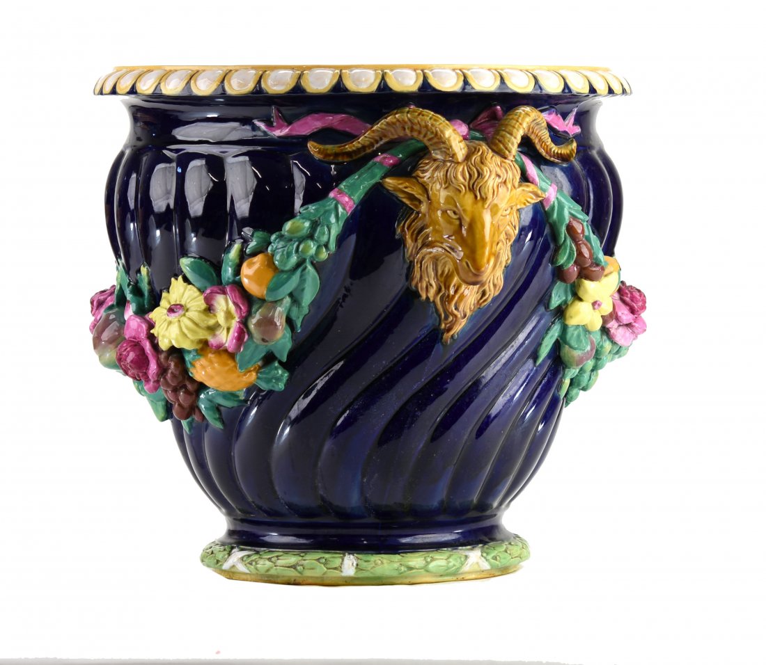 Minton Majolica ‘Garden Pot-Rams Head Festoon’ c.1860 (1 of 1)