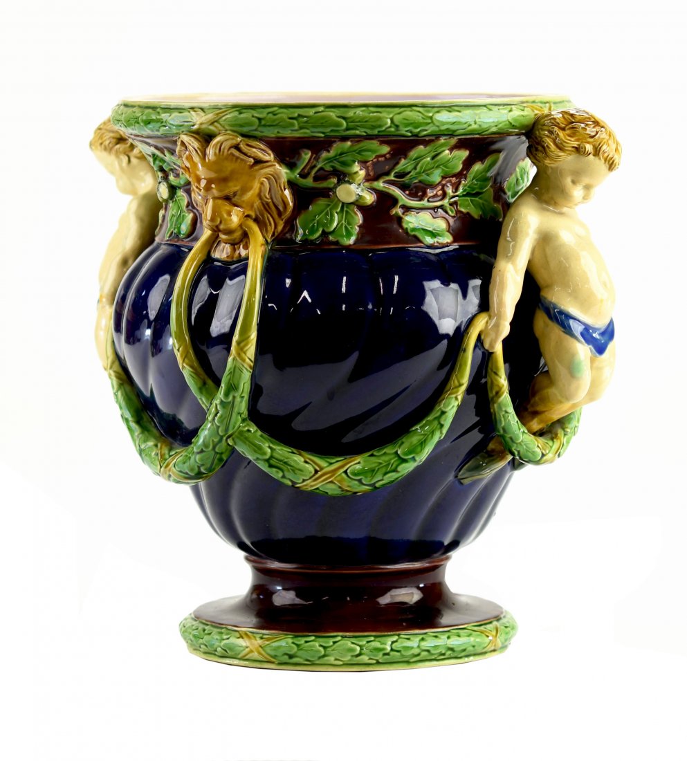 A Minton Majolica Winecooler c.1860 The bulbous cobalt  (1 of 1)