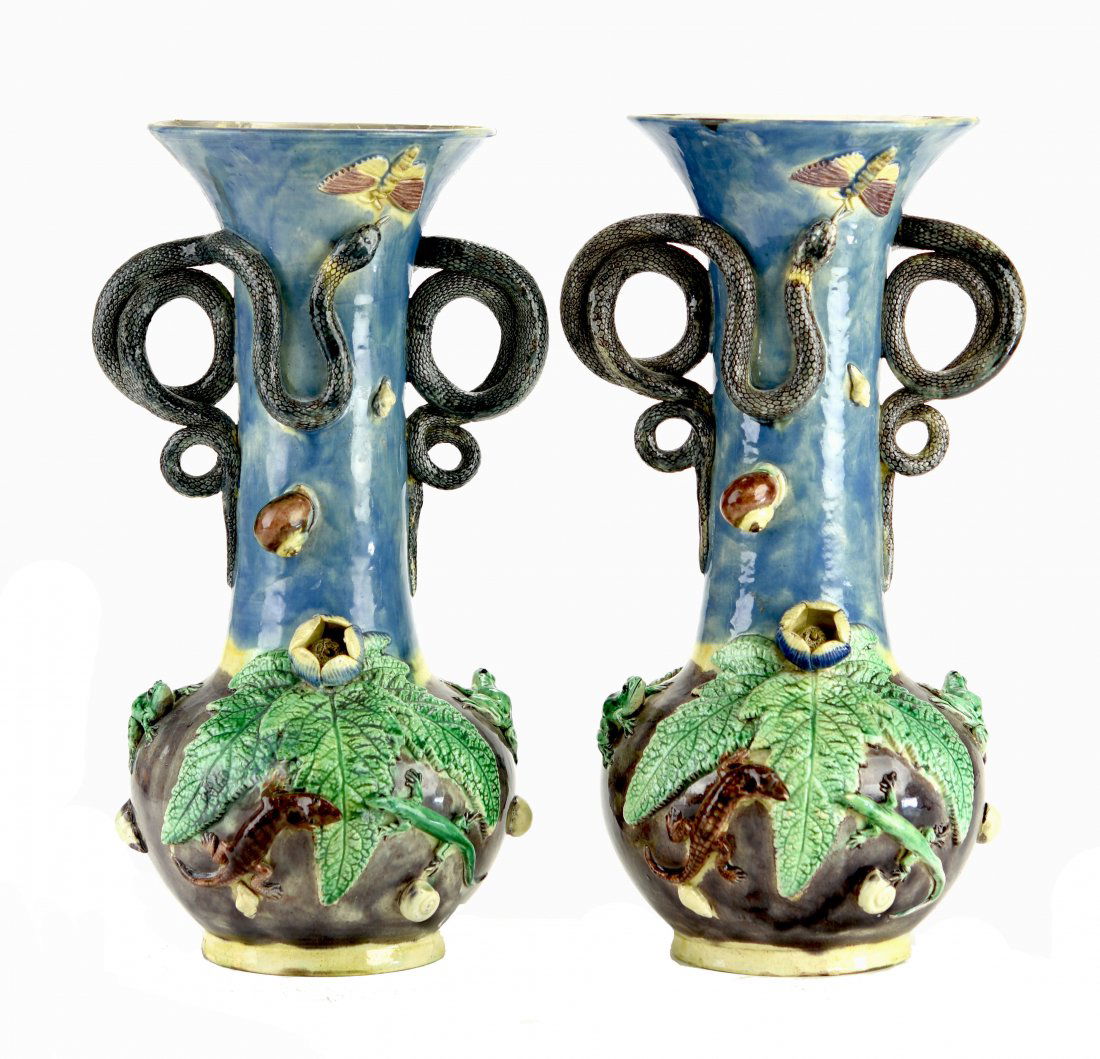 A Handsome School Of Paris Pair of Palissy Ware Vases (1 of 3)