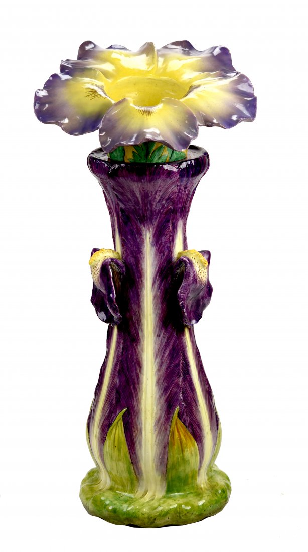 A Delphin Massier Majolica Iris Jardiniere on Stand (1 of 1)