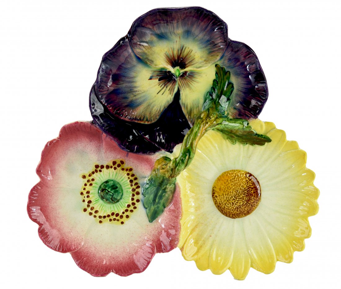A Peirre Perret Majolica Triple Flower Serving Tray (1 of 1)