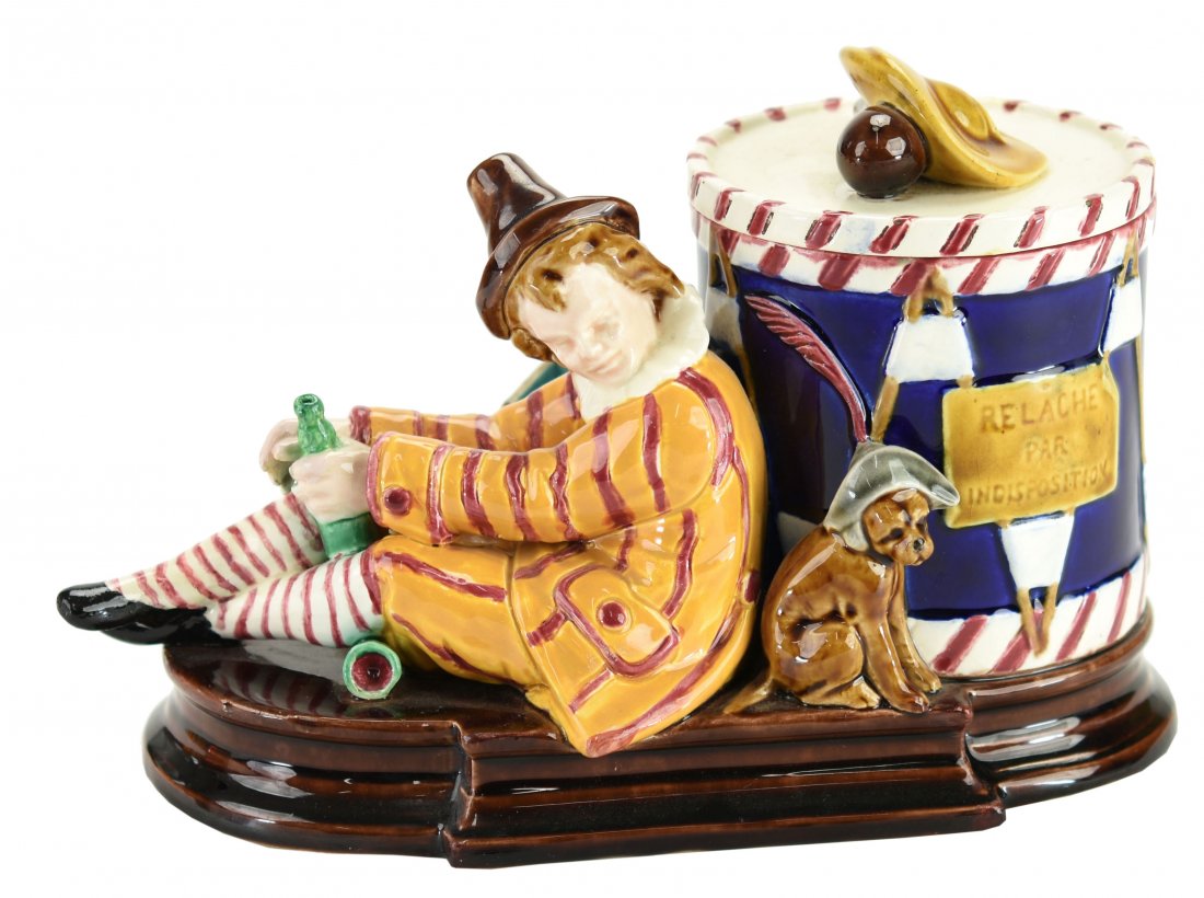 A Charming Sarreguemines Street Entertainer Tobacco Jar (1 of 1)