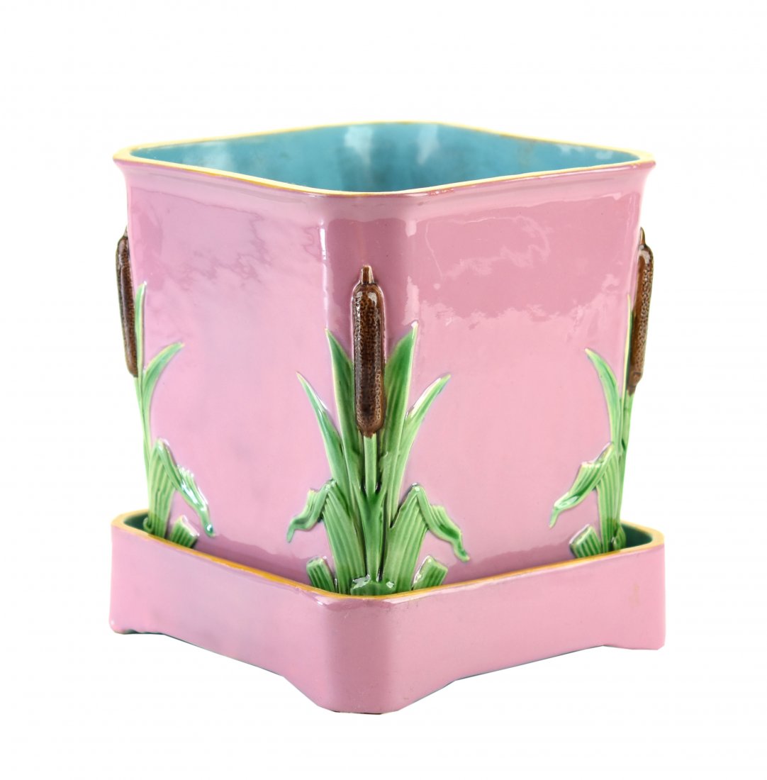 A Minton Cattail Cachepot on stand c.1865. The square (1 of 1)