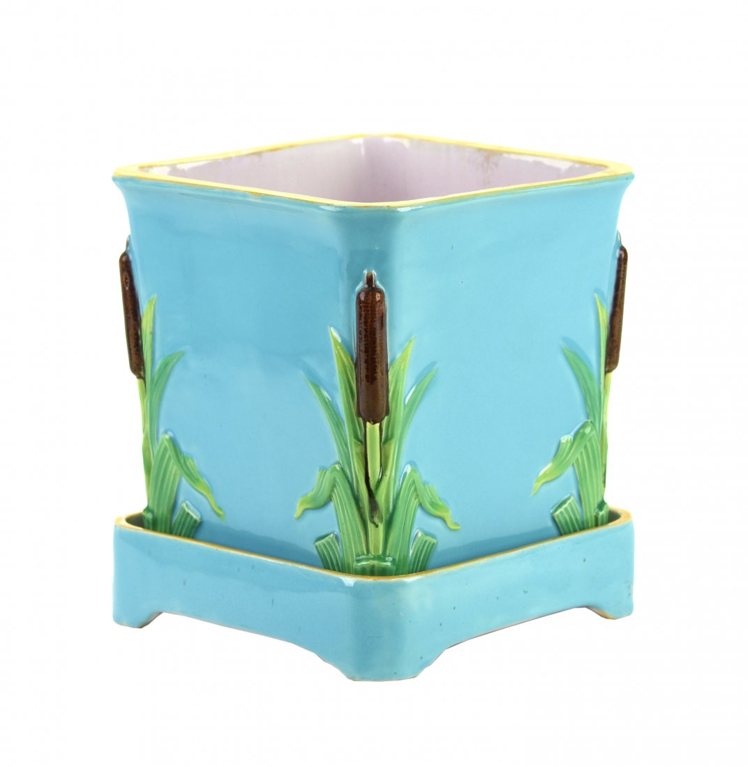 A Minton Cattail Cachepot on stand c.1865. The square (1 of 1)