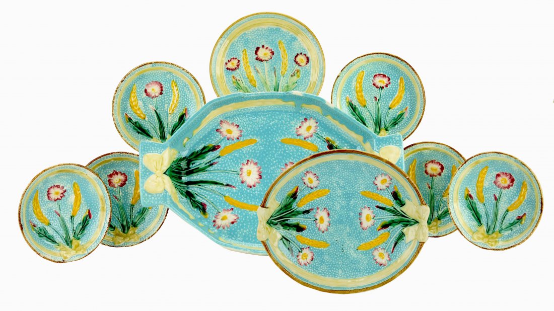 A Fielding Majolica Wheat and Daisy Part Dessert Set (1 of 1)
