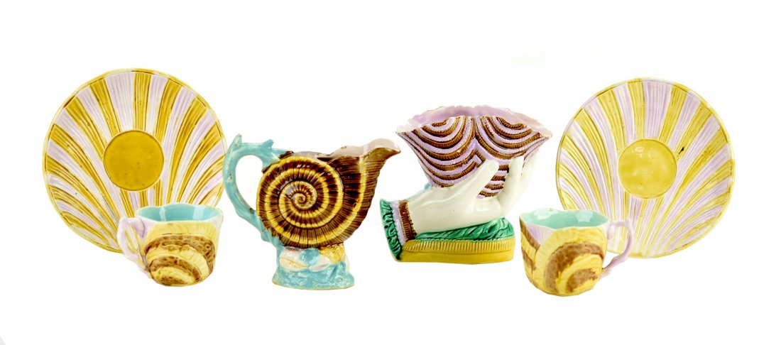 Four English  Majolica Items decorated with Shell (1 of 1)