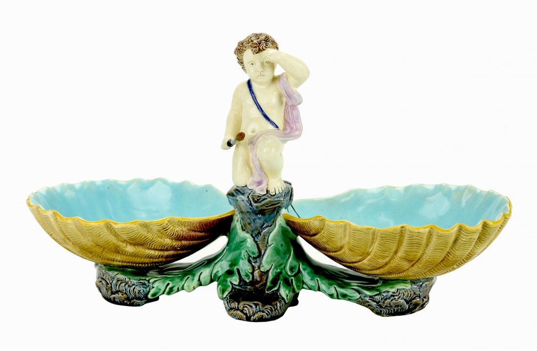 A Rare Holdcroft Majolica Shells and Cherub Sweetmeat (1 of 1)