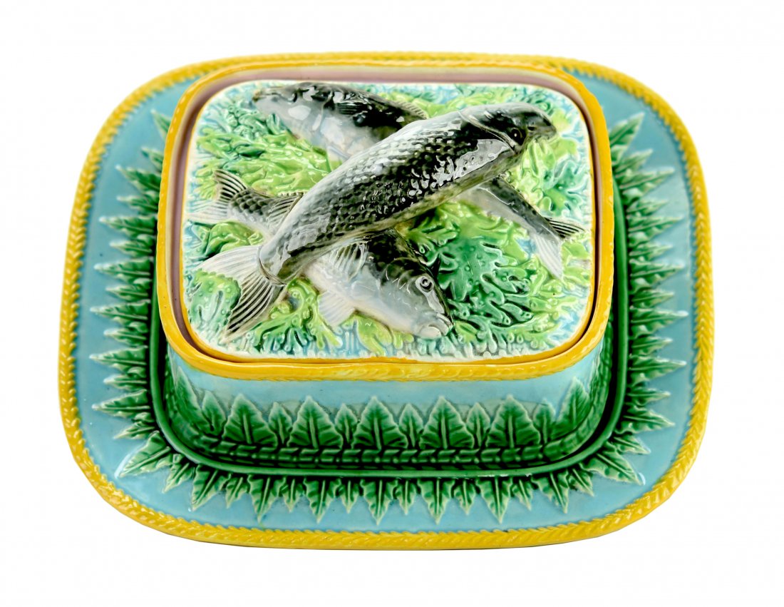 A George Jones Majolica Three Piece Fishes Sardine Dish (1 of 1)