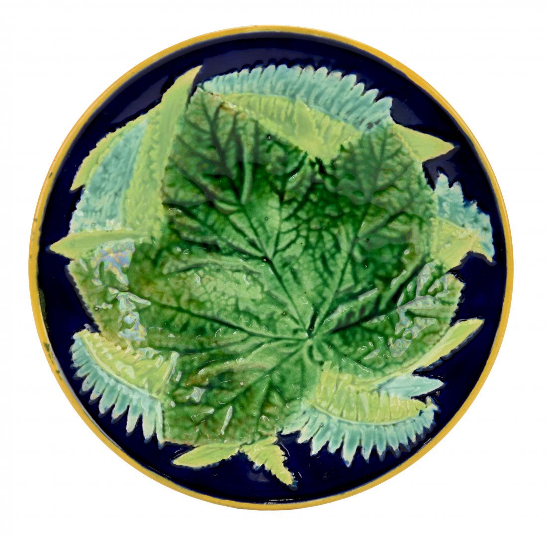 A Very Rare George Jones Majolica Cobalt Chestnut Leaf (1 of 1)