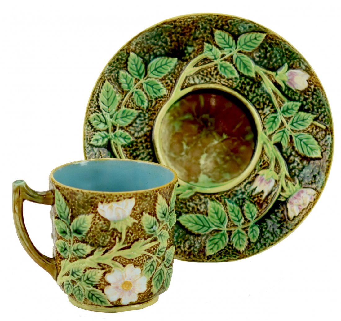 A George Jones Majolica Wild Rose Demi Tasse cup and (1 of 1)
