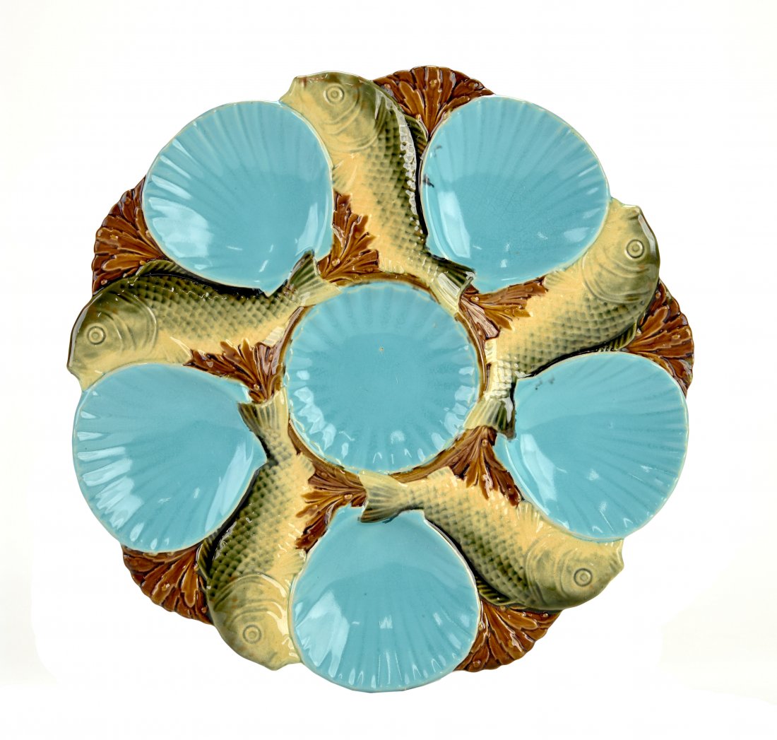 A Very Rare Minton Majolica Five Well Fishes Oyster (1 of 1)