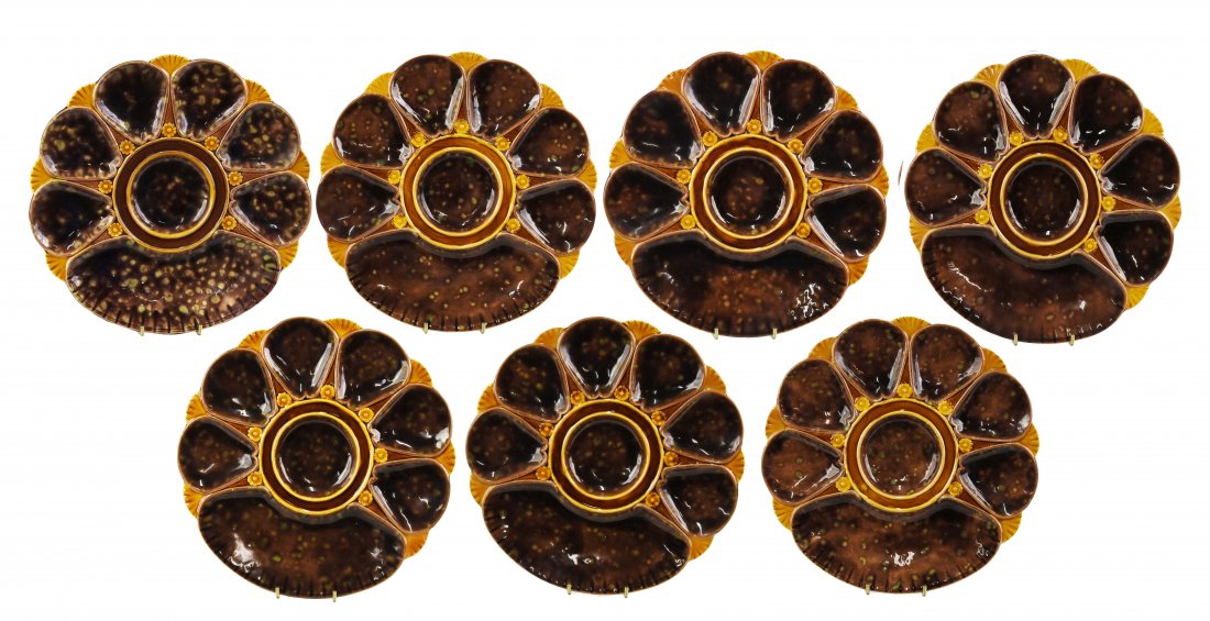 Seven Minton Majolica Mottled Seven Well Oyster plates (1 of 1)