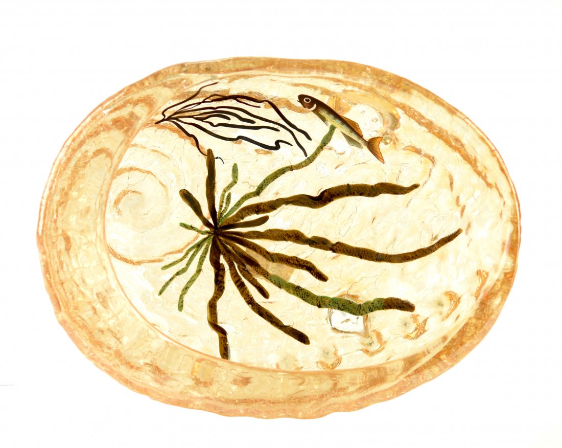 A Rare Moser Art Glass Oyster Shell Bowl, 8” (1 of 3)