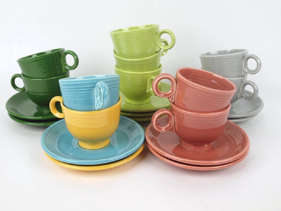 Fiesta cup & saucer group: 11 mixed colors: Fiesta cup & saucer group: 11 mixed colors