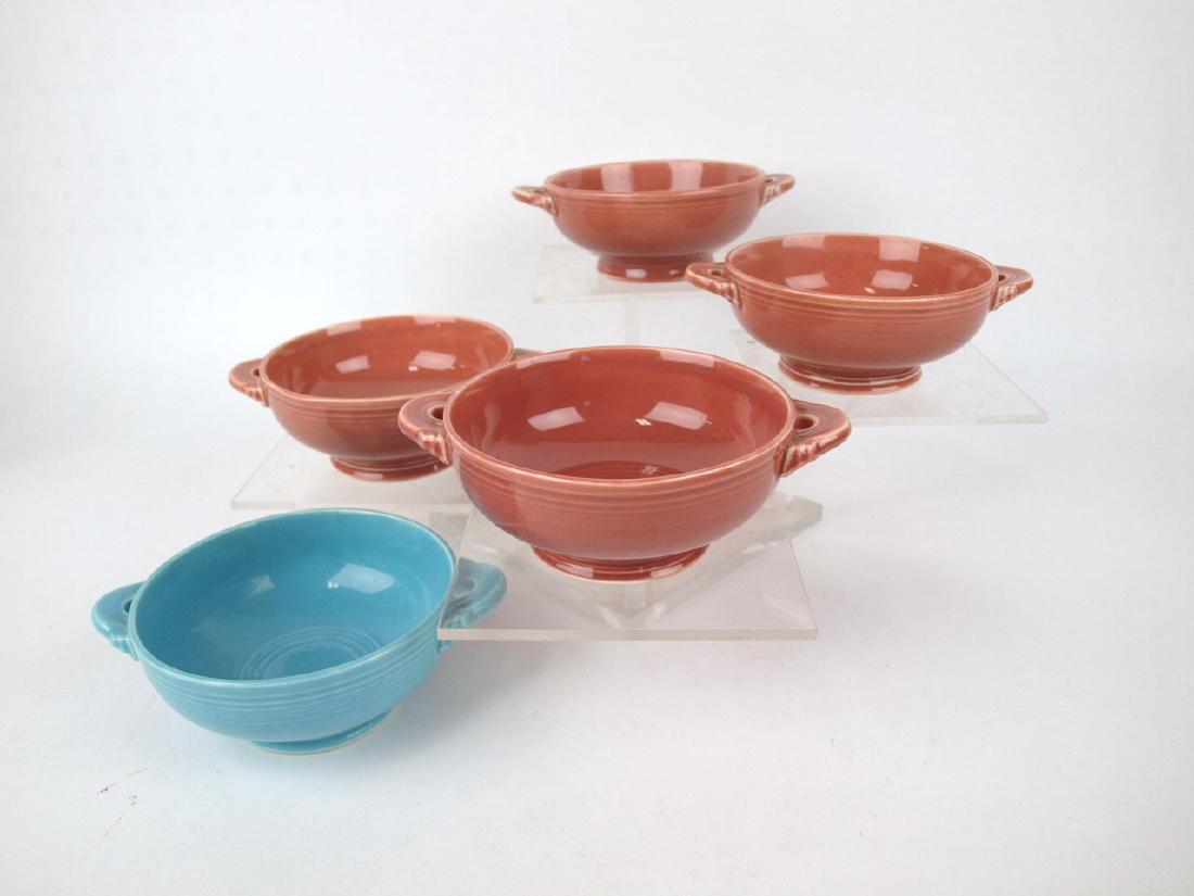 Fiesta cream soup bowl group: 4-rose, 1-turquoise (1 of 1)