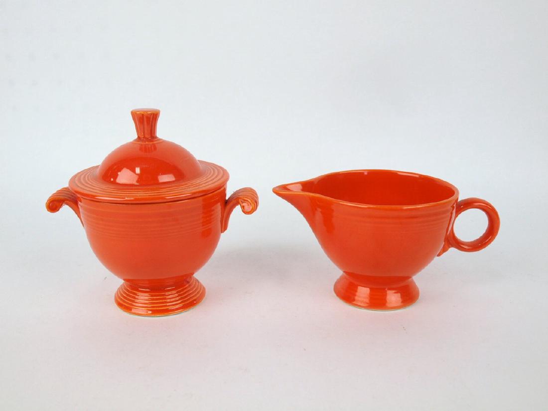 Fiesta red stick handled creamer and sugar (1 of 1)
