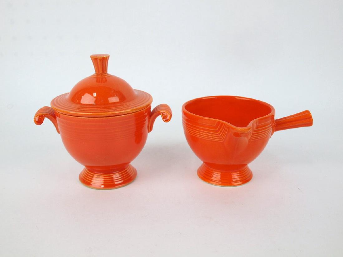 Fiesta red stick handled creamer and sugar (1 of 1)