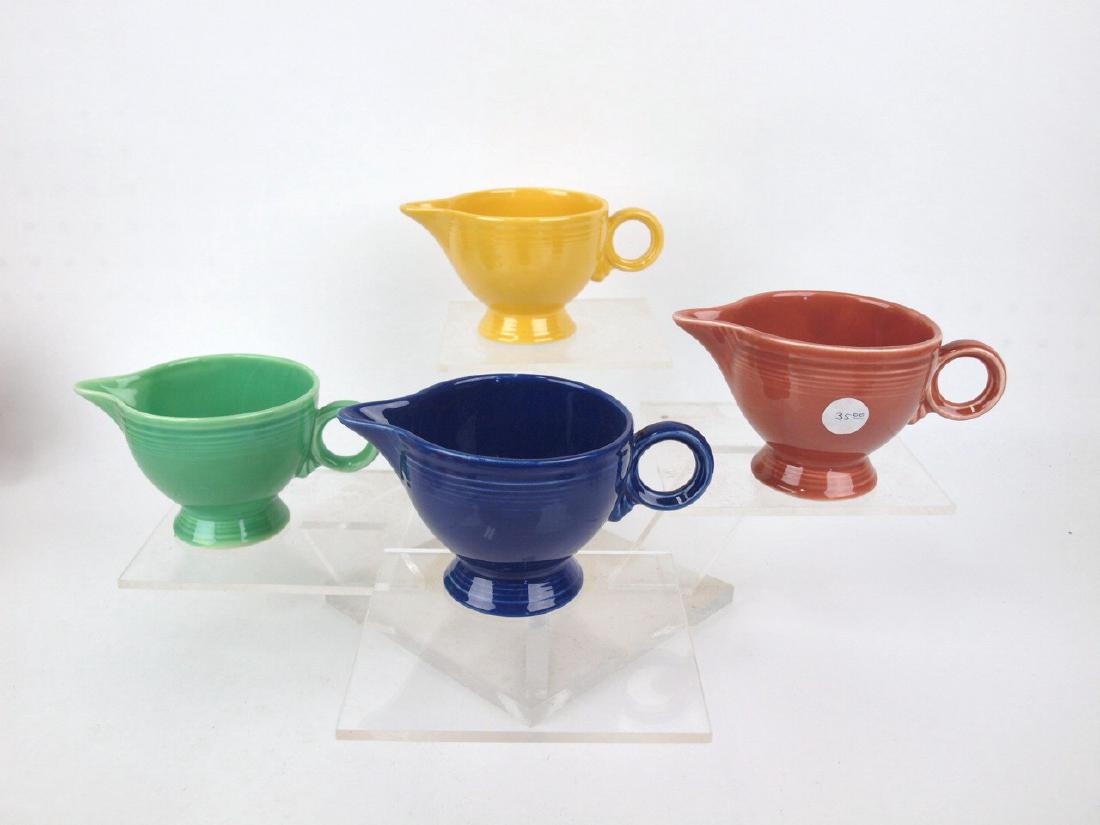 Fiesta creamer group: cobalt, green, rose, & yellow: Fiesta creamer group: cobalt, green, rose, & yellow