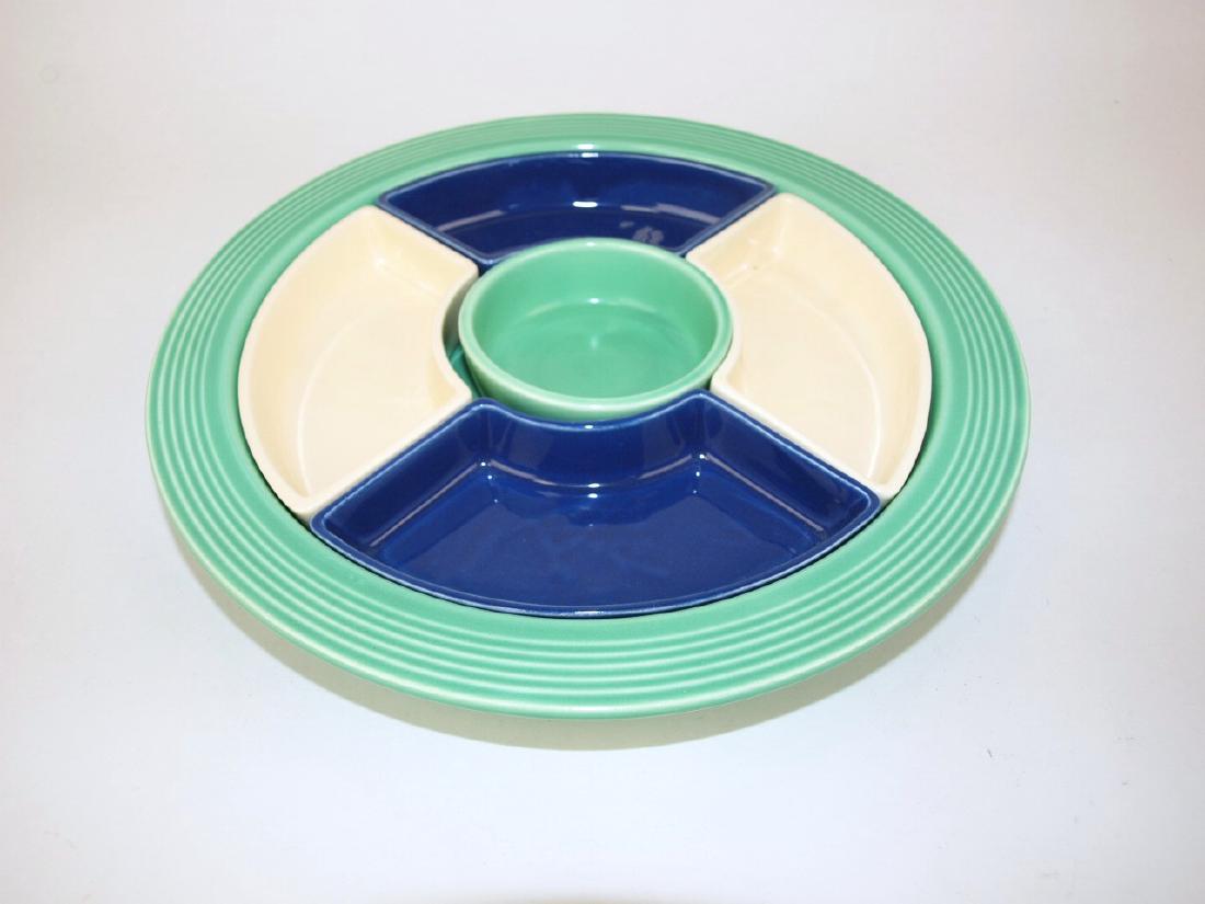 Fiesta relish tray, green tray and center, 2-cobalt, (1 of 1)