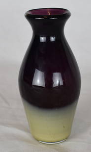 J. Beranek | Lobmeyr | Austrian Studio Glass | Nageire: J. Beranek For Lobmeyr Studio Glass Two tone vase from Jindra Beranek, used for Japanese Nageire arrangement. Purple and honey beige baluster form Signed by artist. Dimensions: Height: 19cm Width