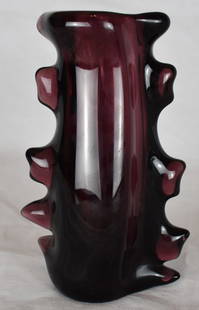 J. Beranek | Lobmeyr | Austrian Studio Glass | Nageire: J. Beranek For Lobmeyr Studio Glass Rare vase from Jindra Beranek, used for Japanese Nageira arrangement. Purple glass in a form reminicent of a swordfish bill. Signed by artist. Dimensions: Height: