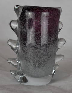 J. Beranek | Lobmeyr | Austrian Studio Glass |: J. Beranek For Lobmeyr Studio Glass Art glass from Jindra Beranek. Purple to foam glass tapered vase with prunts. Signed by artist. Dimensions: Height: 12cm Width (opening) 7.5cm Base 4.5cm Can