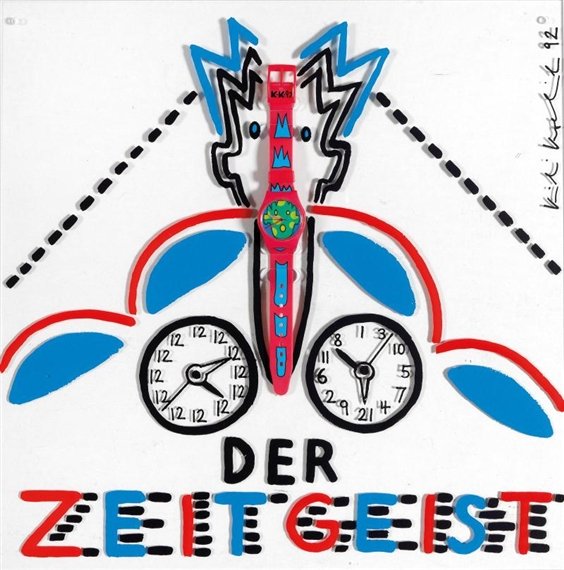 Kiki Kogelnik | Der Zeitgeist | Limited Edition: Kiki Kogelnik, Der Zeitgeist, 1992. Artist: Kiki Kogelnik (Bleiburg, Austria 1935 -1997 Vienna, Austria) Description: Color screenprint on acrylic with a watch designed by the artist. Signed and dated