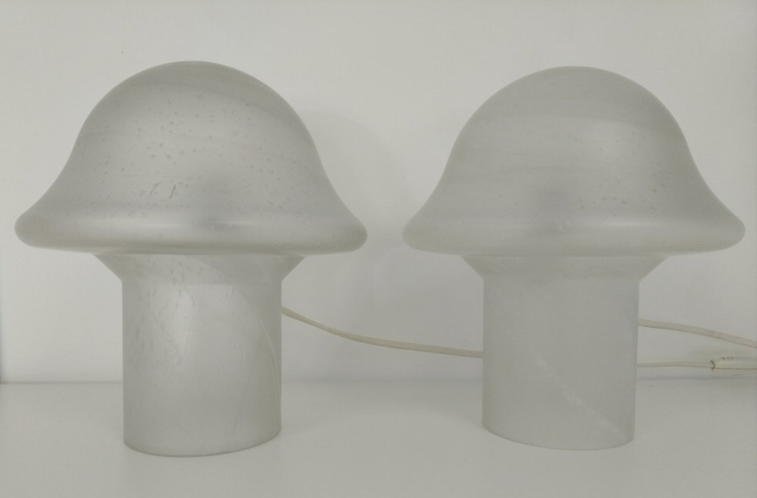 Peill & Putzler Mushroom Lamps | 1970s: Pair of Peill & Putzler Mushroom lamps. Original Label on the fittings. Original electric cord, switches and plugs. Dimensions: Height 24cm