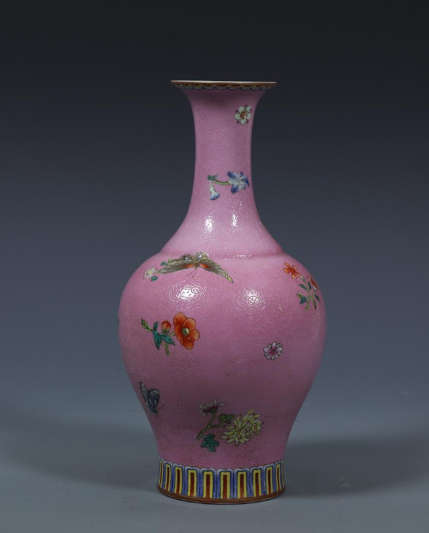 A Pink Glazed  "Bird And Floral" Vase (1 of 12)