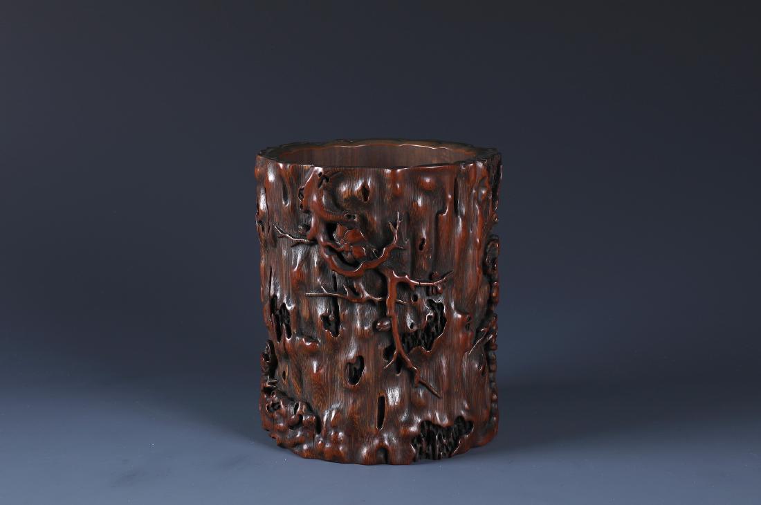 A Finely Carved Bamboo 'Plum Blossom and Bird ' Brush (1 of 6)