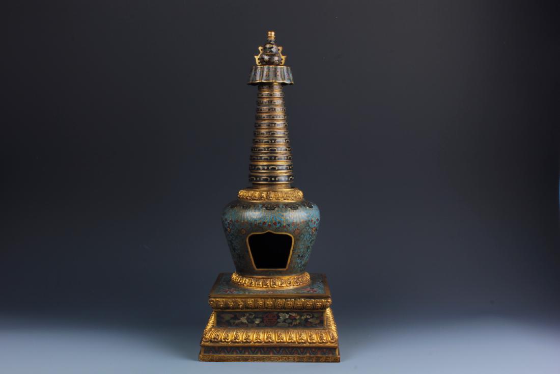 A Finely Carved Cloisonne Enamel and Gilt Bronze Stupa (1 of 5)