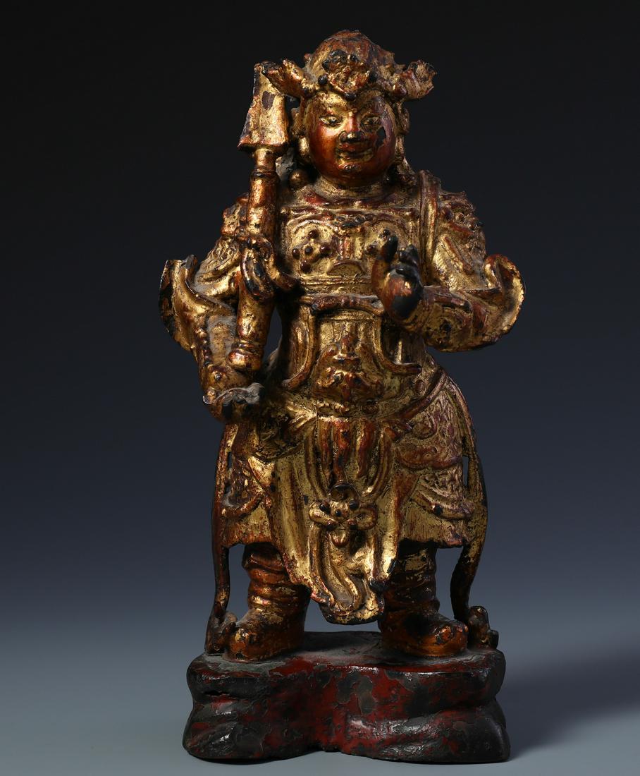 A PARCEL-GILT BRONZE FIGURE OF WEITUO (1 of 9)
