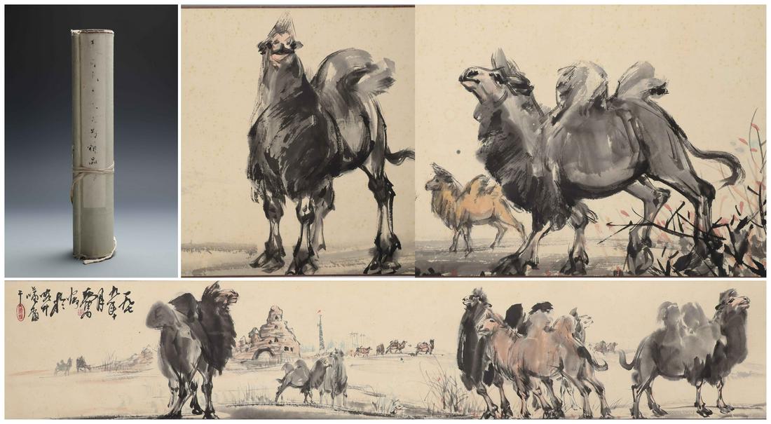 A Fine Chinese Hand-drawn Painting Scroll of Camels (1 of 14)