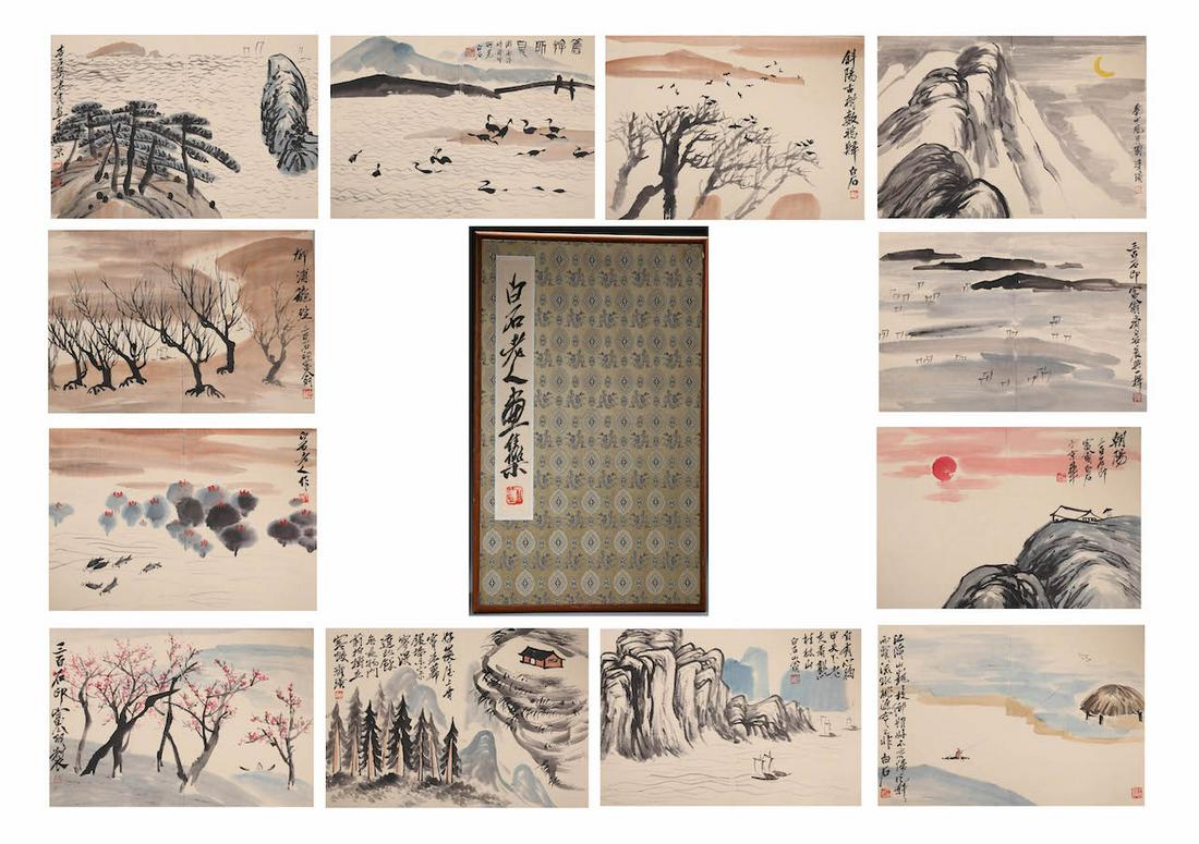 A Chinese Hand-drawn Painting Album Of Landscape Signed: A Chinese Hand-drawn Painting Album Of Landscape Signed By Qi Baishi(12P) W:32CM H:44.5CM