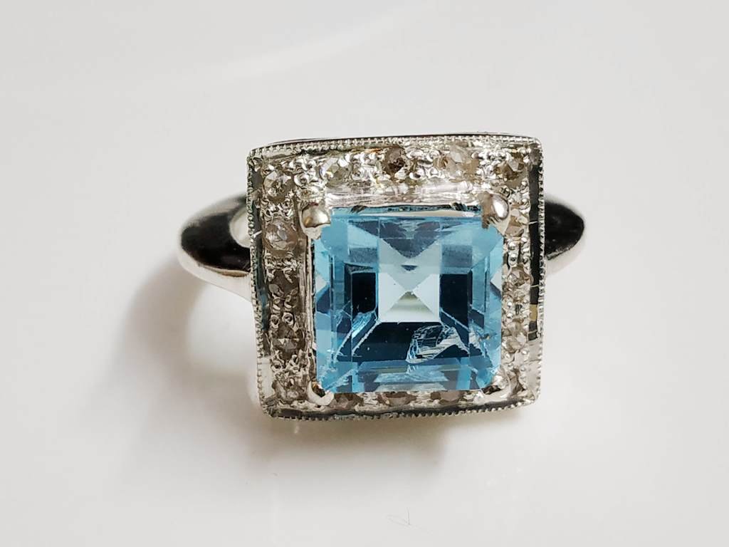 Beautiful Princess Cut Blue Topaz Ring with Diamonds (1 of 4)