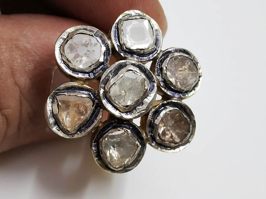 Antique Vintage Finish 925 Silver Ring in Gold Polish (1 of 3)