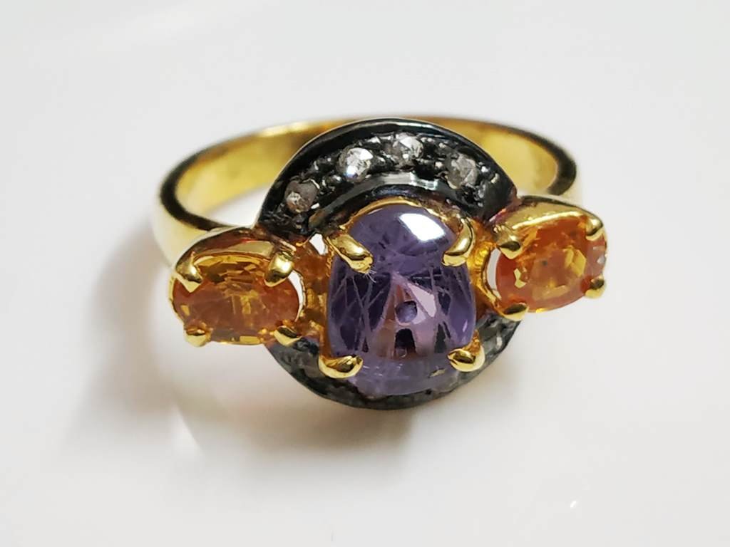 Antique Finish 925 Sterling Silver Ring with Sapphire (1 of 3)