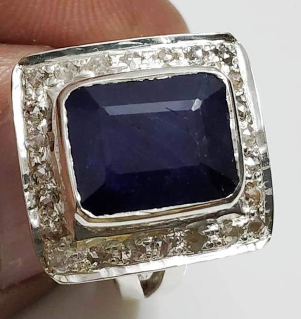 Remarkable 925 Sterling Silver Ring with Sapphire & Dia (1 of 4)