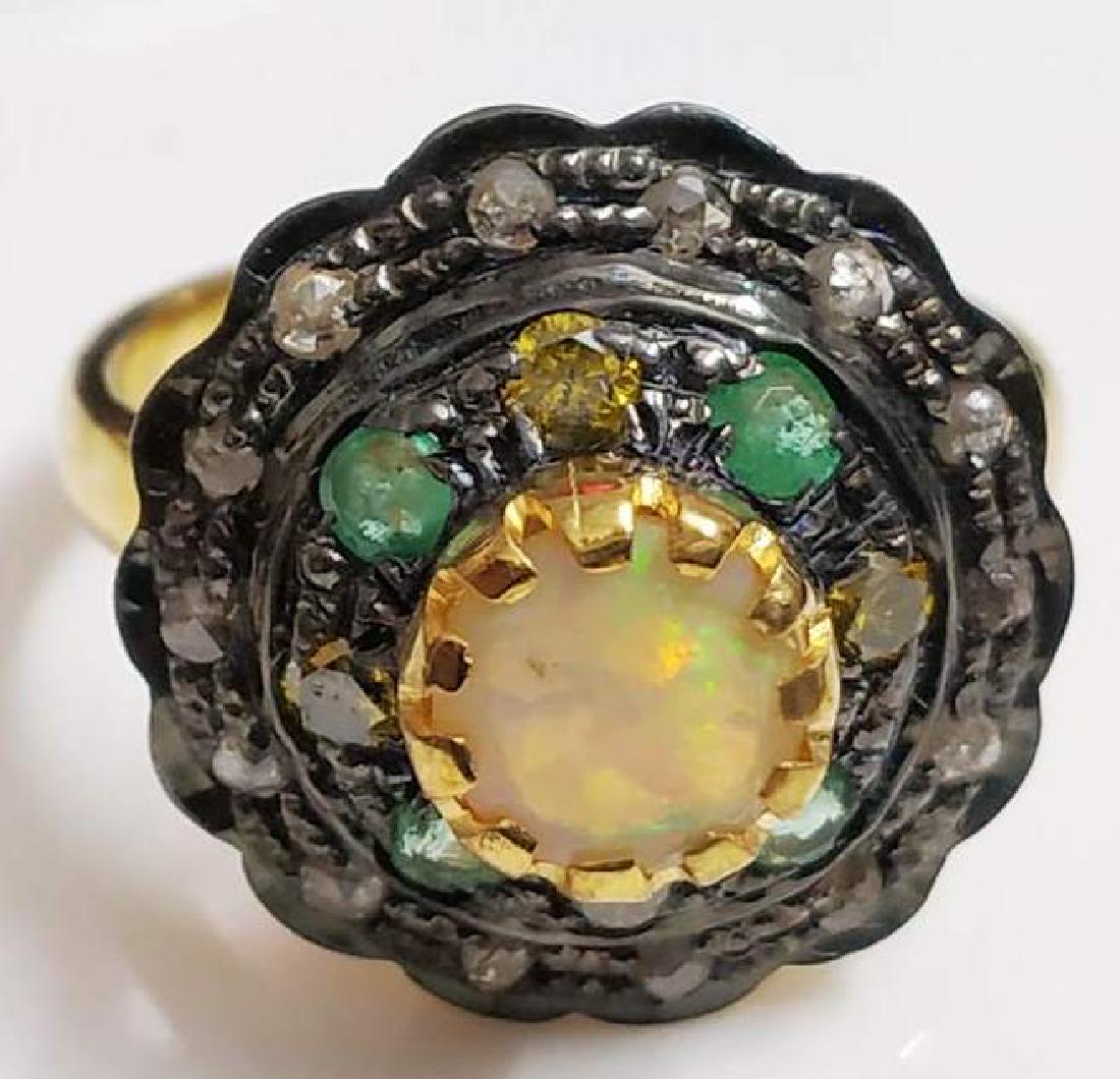 Natural Opal 925 Silver Ring with Diamond & Emerald (1 of 1)