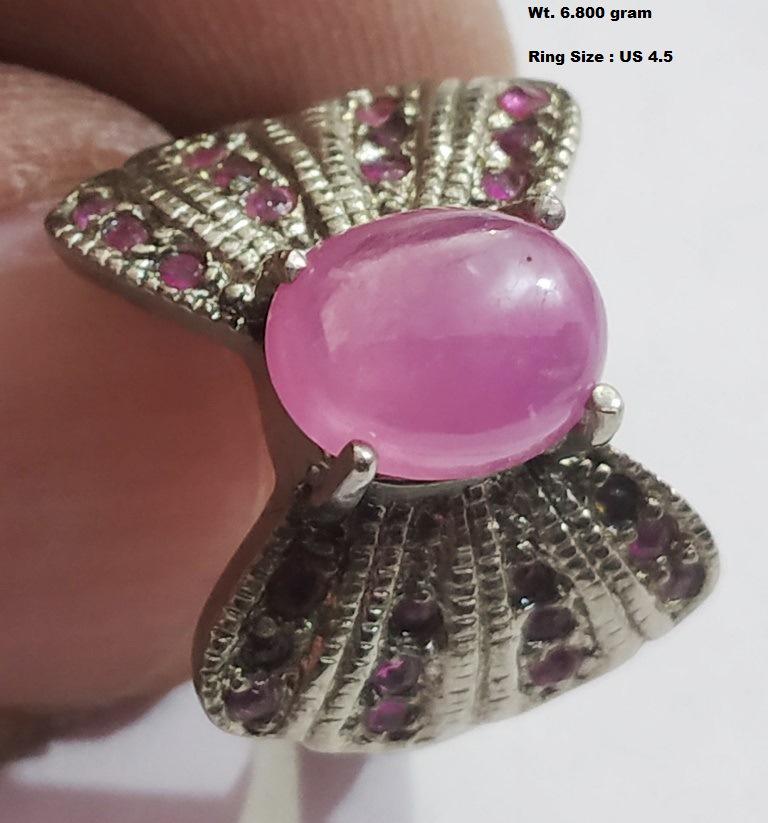 925 Sterling Silver Ring with Oval Ruby: Wt : 6.800 gram Ring Size : US 4.5