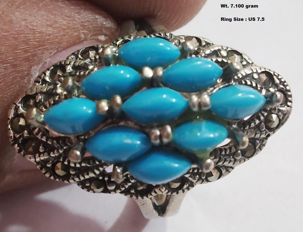 925 Sterling Silver Turquoise Ring with Marcasite (1 of 1)